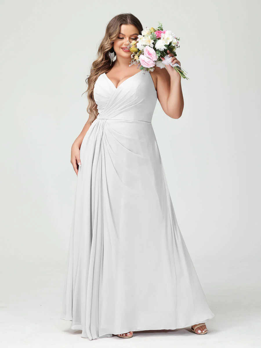 A-Line/Princess Spaghetti Straps Sleeveless Chiffon Split Side Plus Size Bridesmaid Dresses with Pockets - Image 20