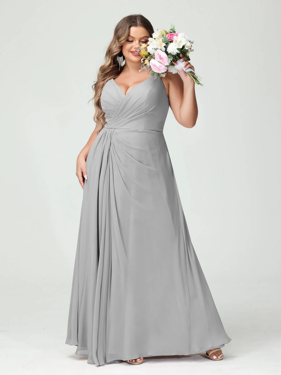 A-Line/Princess Spaghetti Straps Sleeveless Chiffon Split Side Plus Size Bridesmaid Dresses with Pockets - Image 22