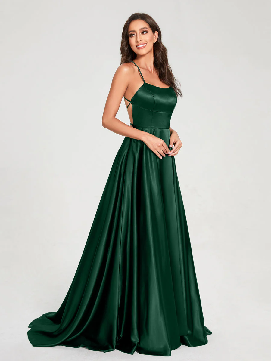 A-Line/Princess Spaghetti Straps Sleeveless Floor-Length Split Side Backless Bridesmaid Dresses - Image 10