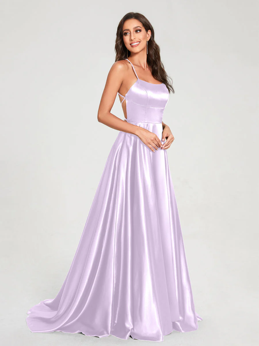 A-Line/Princess Spaghetti Straps Sleeveless Floor-Length Split Side Backless Bridesmaid Dresses - Image 12