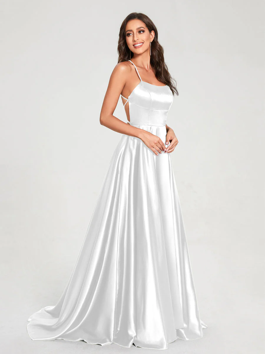 A-Line/Princess Spaghetti Straps Sleeveless Floor-Length Split Side Backless Bridesmaid Dresses - Image 14