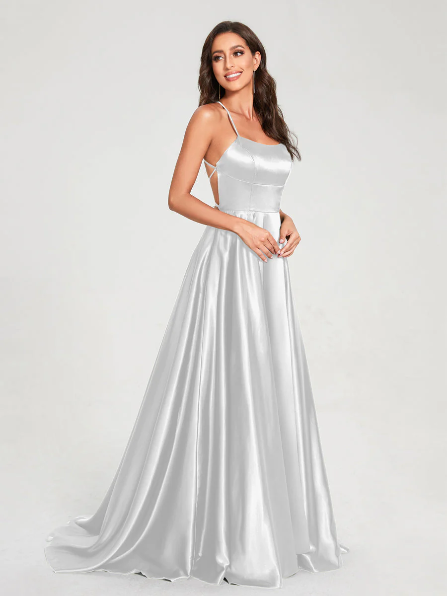 A-Line/Princess Spaghetti Straps Sleeveless Floor-Length Split Side Backless Bridesmaid Dresses - Image 17