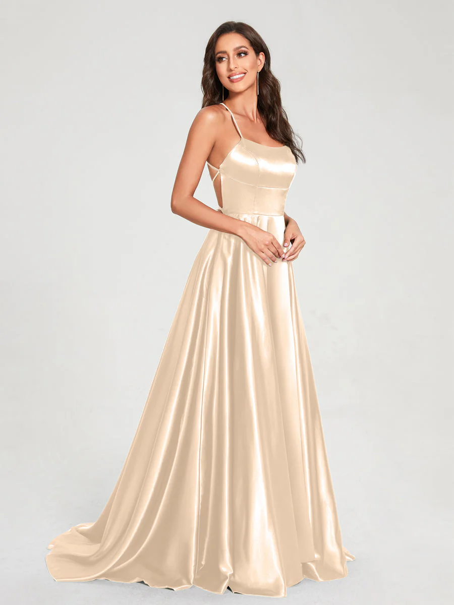 A-Line/Princess Spaghetti Straps Sleeveless Floor-Length Split Side Backless Bridesmaid Dresses - Image 18
