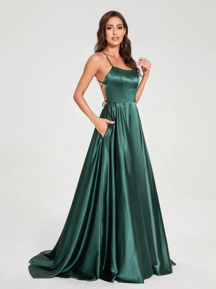 A-Line/Princess Spaghetti Straps Sleeveless Floor-Length Split Side Backless Bridesmaid Dresses - Image 5