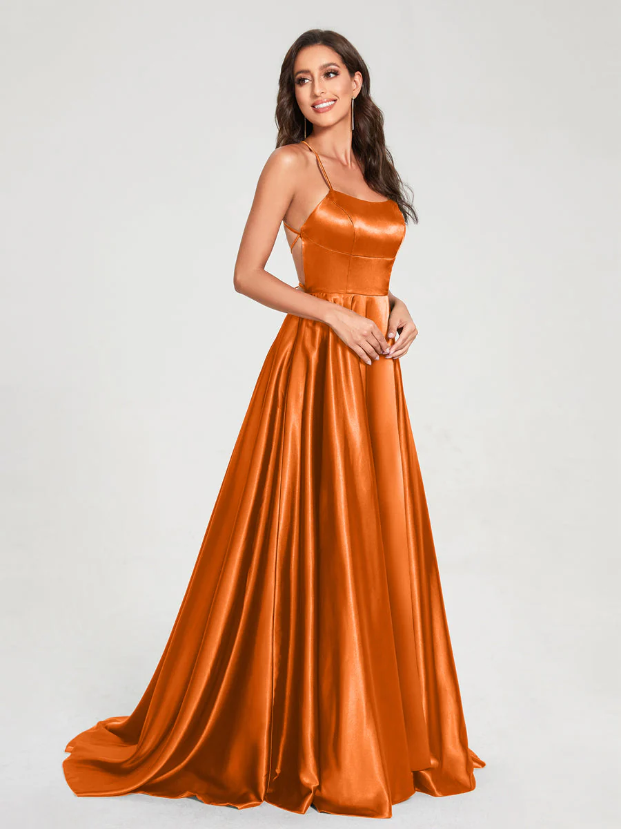 A-Line/Princess Spaghetti Straps Sleeveless Floor-Length Split Side Backless Bridesmaid Dresses - Image 53