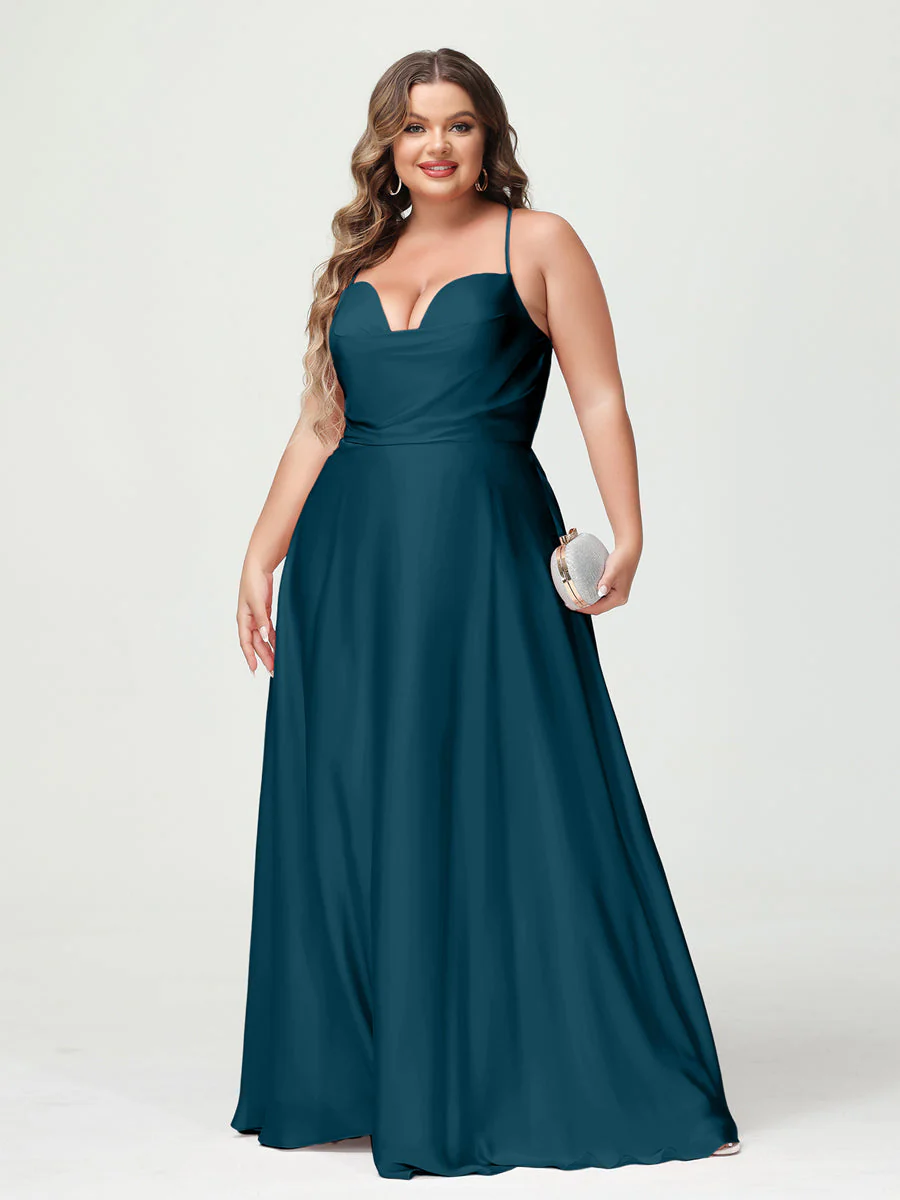 A-Line/Princess Spaghetti Straps Sleeveless Plus Size Bridesmaid Dresses - Image 44