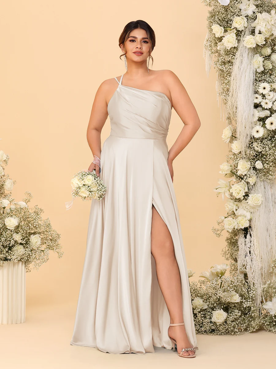 A-Line/Princess Spaghetti Straps Sleeveless Plus Size Bridesmaid Dresses With Split Side - Image 29