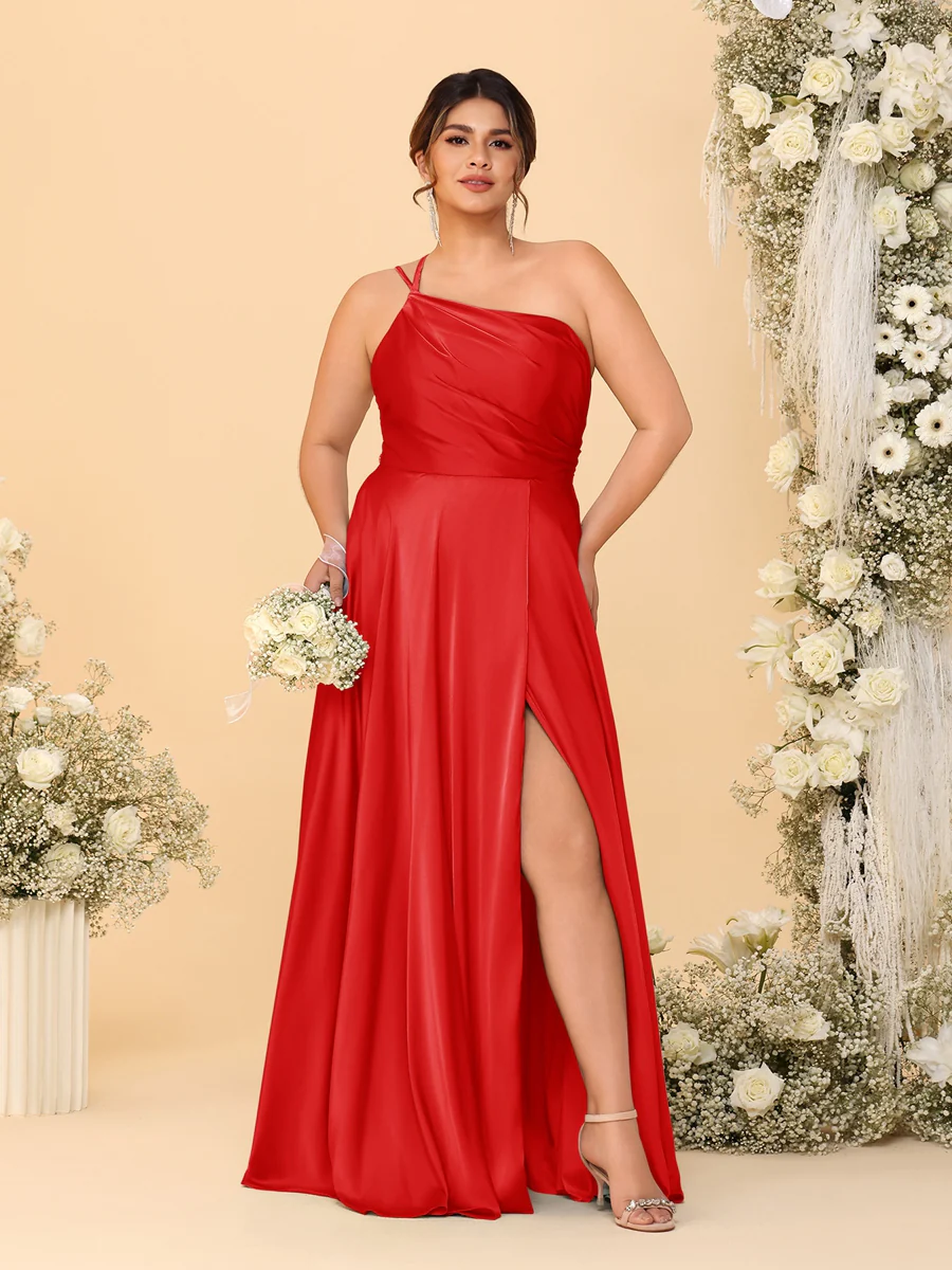 A-Line/Princess Spaghetti Straps Sleeveless Plus Size Bridesmaid Dresses With Split Side - Image 49