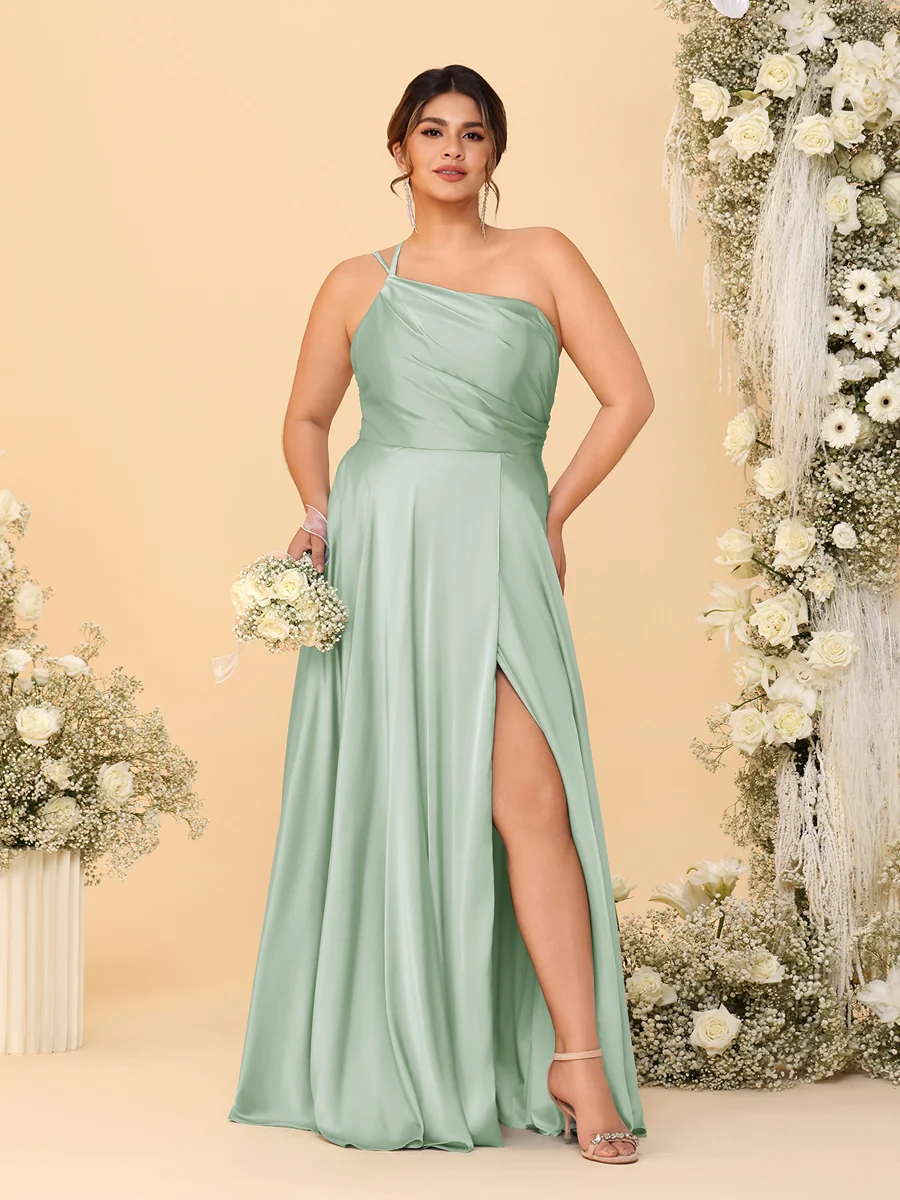 A-Line/Princess Spaghetti Straps Sleeveless Plus Size Bridesmaid Dresses With Split Side - Image 52