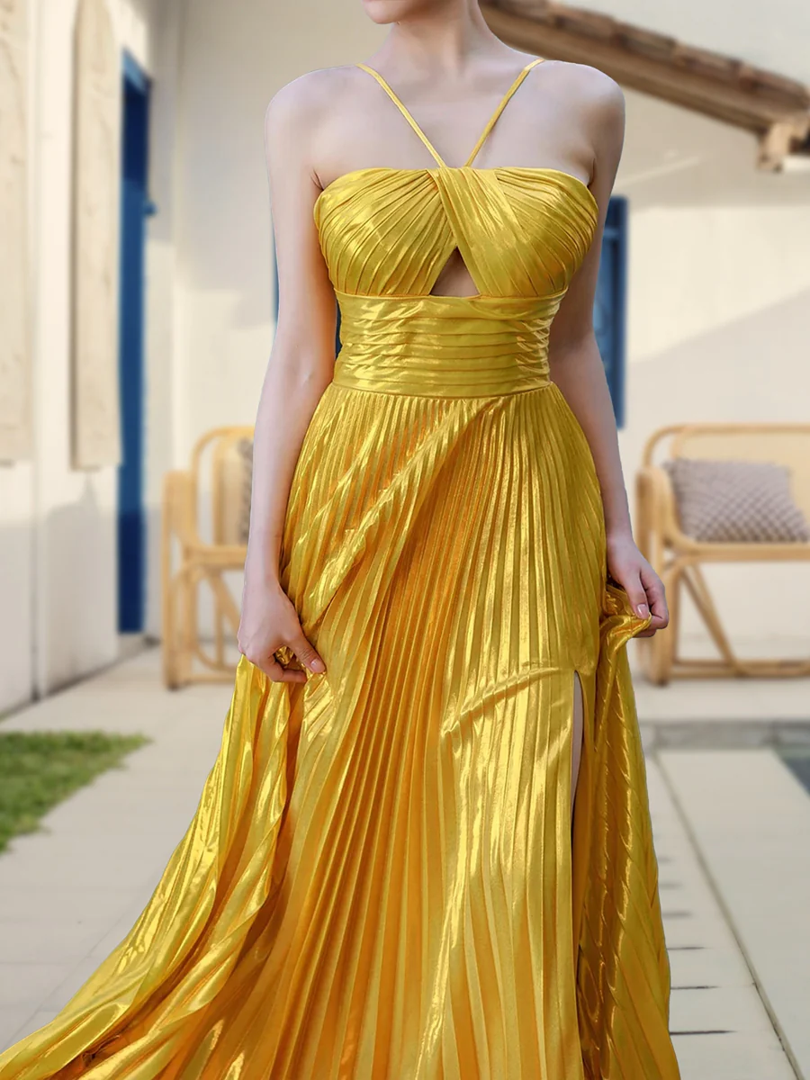 A-Line/Princess Spaghetti Straps Sleeveless Prom Dresses with Ruched - Image 3
