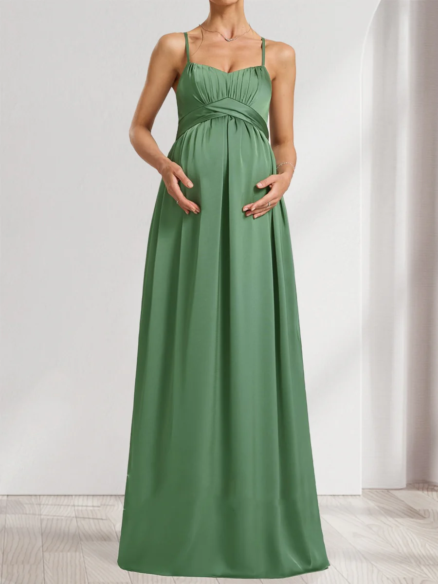 A-Line/Princess Spaghetti Straps Sleeveless Ruched Baby Shower Bridesmaid Dresses with Bow Tie - Image 4