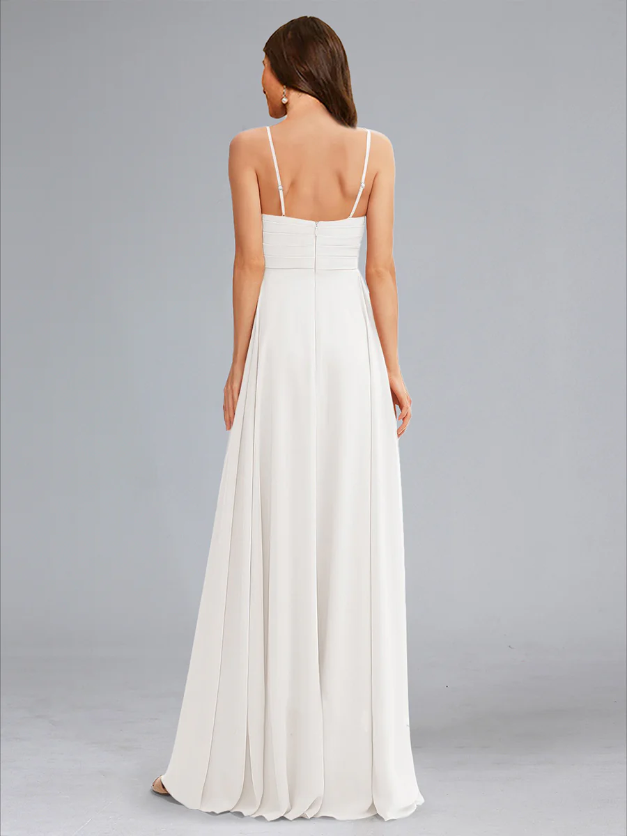 A-Line/Princess Spaghetti Straps Sleeveless Ruched Chiffon Baby Shower Wedding Dresses - Image 2