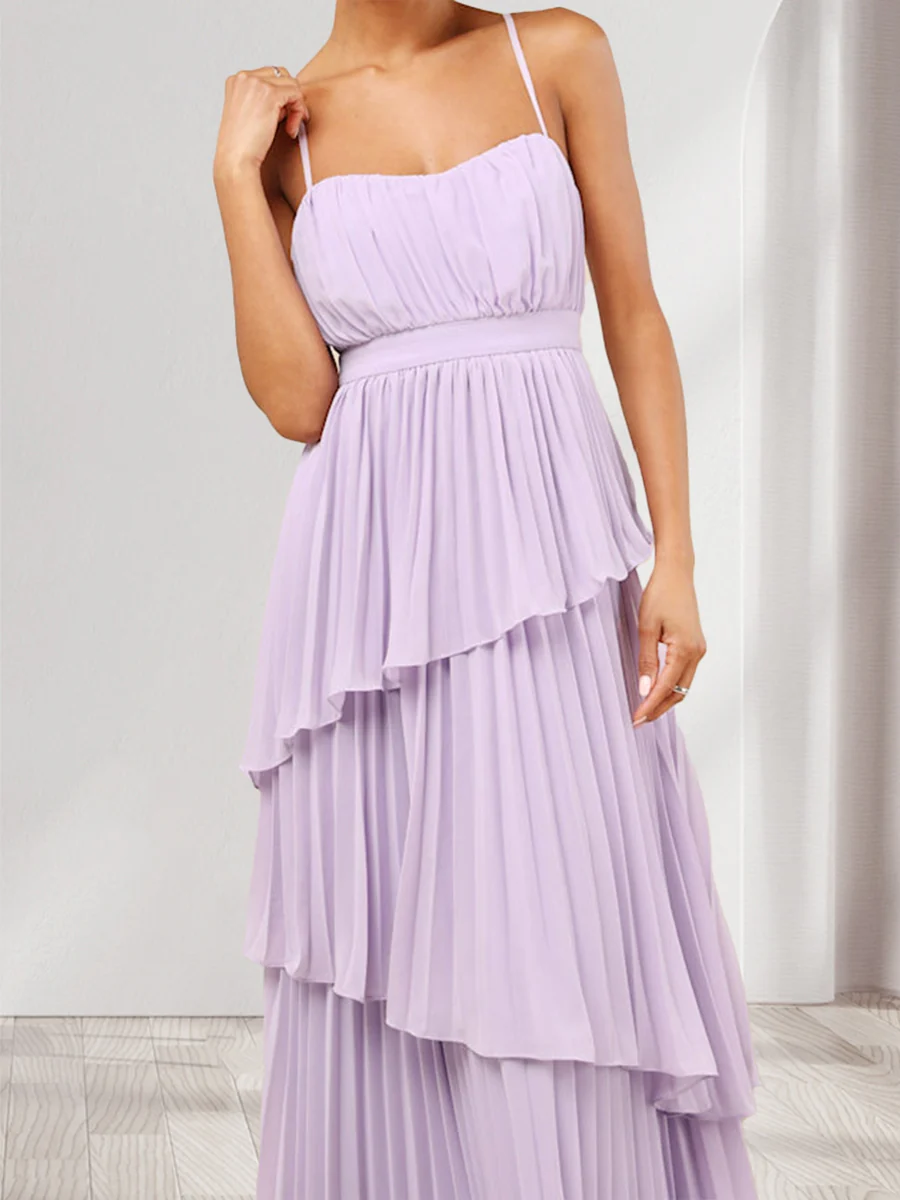 A-Line/Princess Spaghetti Straps Wedding Guest Dresses with Pleats & Ruffles - Image 3