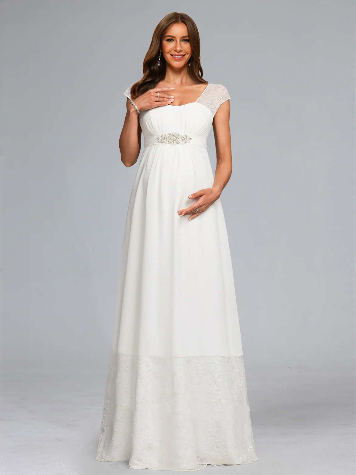 A-Line/Princess Square Neck Floor-Length Chiffon Baby Shower Wedding Dresses with Lace