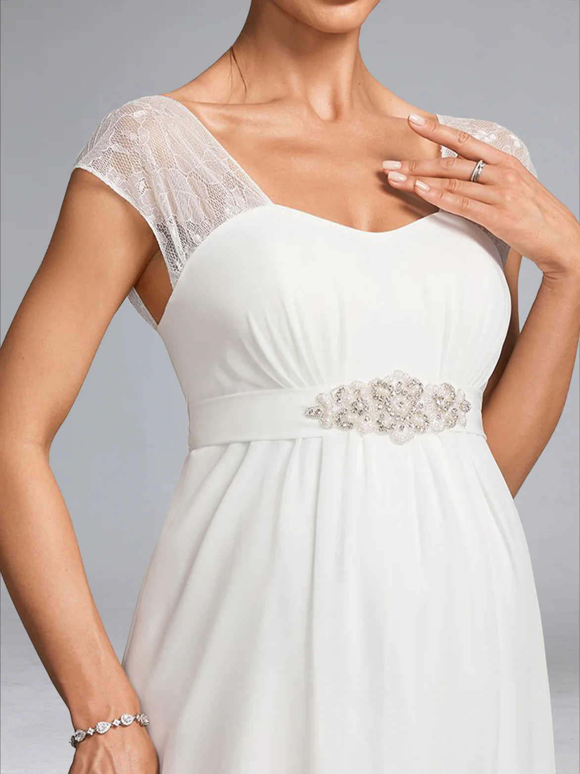 A-Line/Princess Square Neck Floor-Length Chiffon Baby Shower Wedding Dresses with Lace - Image 3
