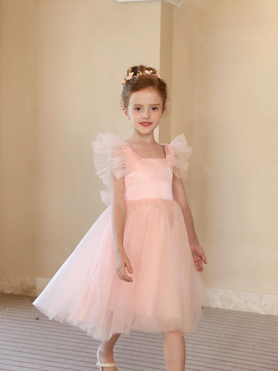 A-Line/Princess Square Neck Flying Sleeves Flower Girl Dresses with Ruffles - Image 7