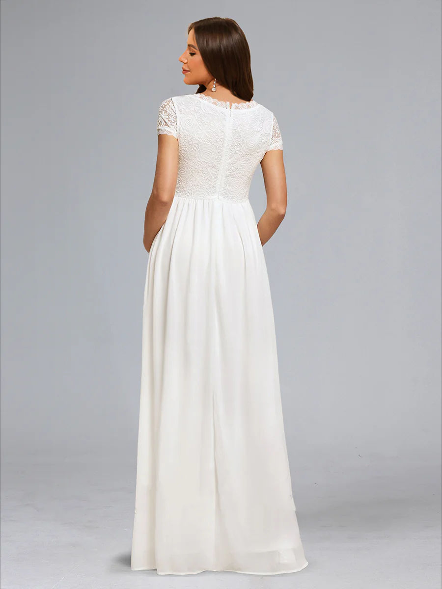 A-Line/Princess Square Neck Short Sleeves Long Appliques Baby Shower Wedding Dresses - Image 2