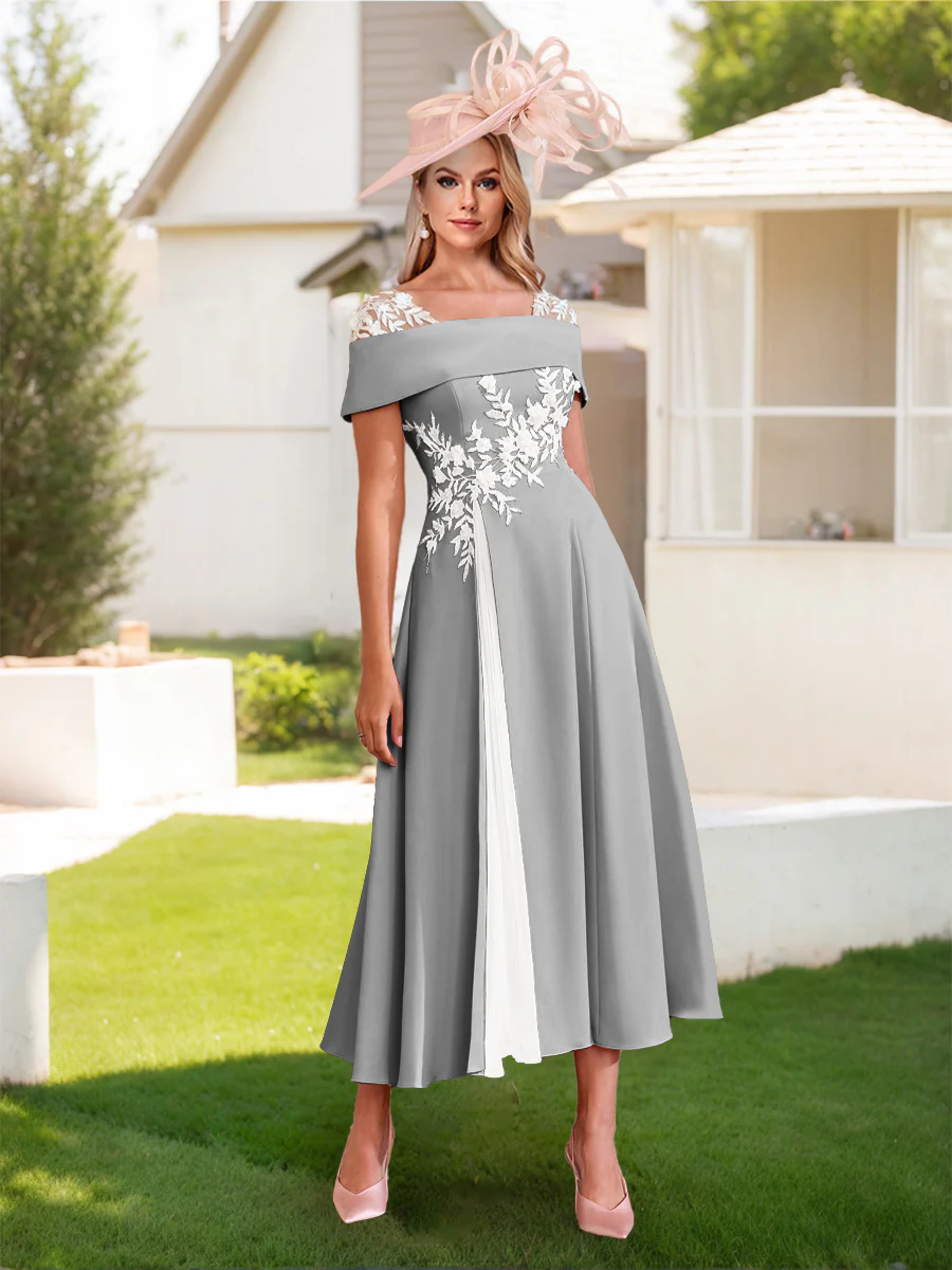 A-Line/Princess Square Neck Short Sleeves Pleated Wedding Guest Dresses with Appliques - Image 34