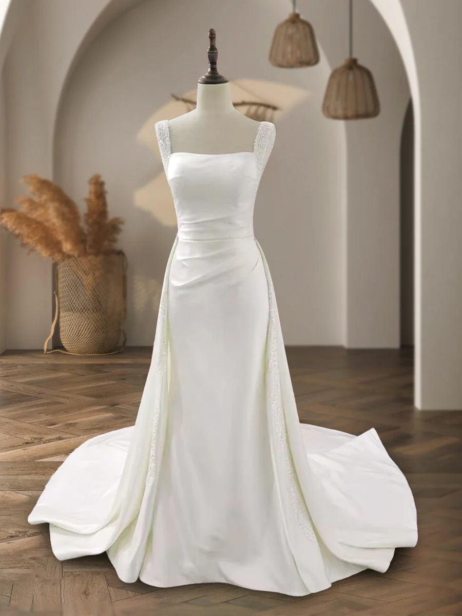 A-Line/Princess Square Neck Sleeveless Beading Wedding Dresses - Image 5
