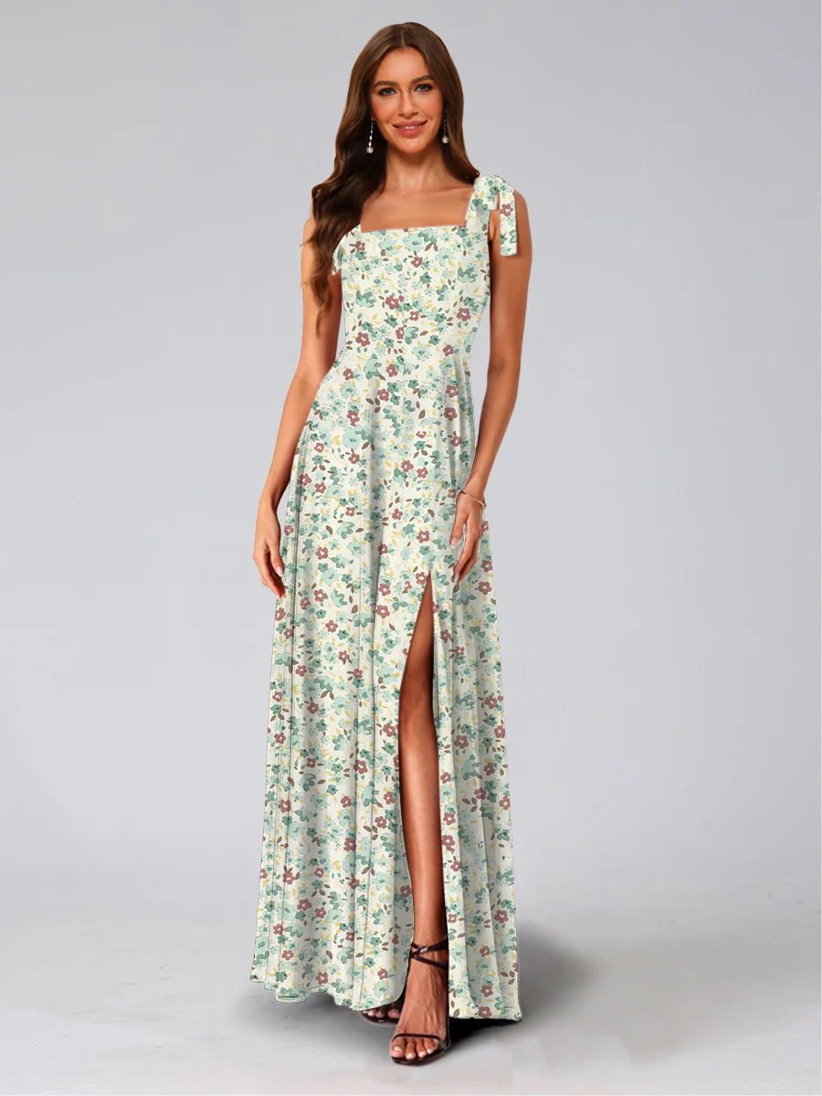 A-Line/Princess Square Neck Sleeveless Split Side Floral Bridesmaid Dresses - Image 7