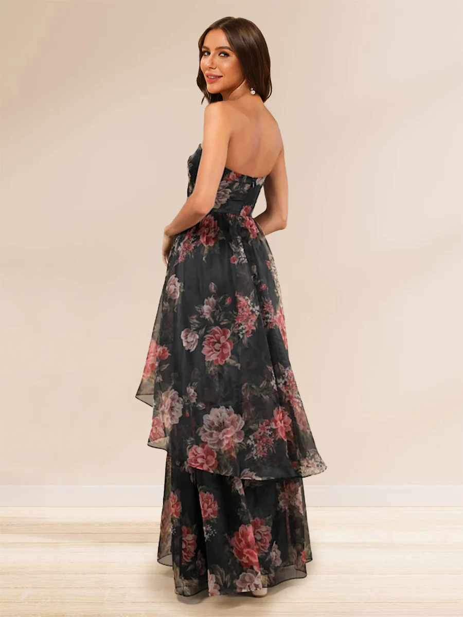 A-Line/Princess Strapless Floor-Length Prom Dresses With Floral - Image 2