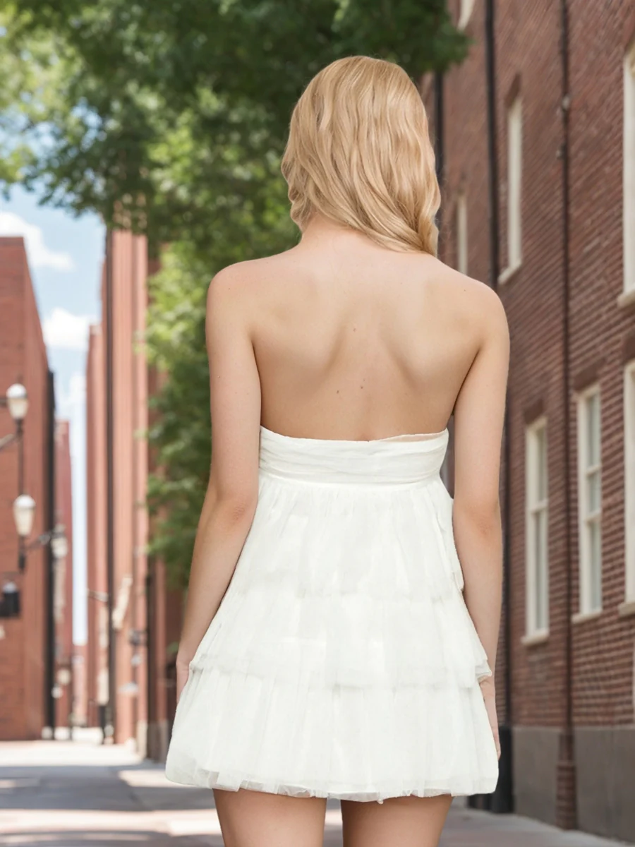 A-Line/Princess Strapless Layered Ruffle Tulle Mini Dresses Short Homecoming Dresses - Image 2