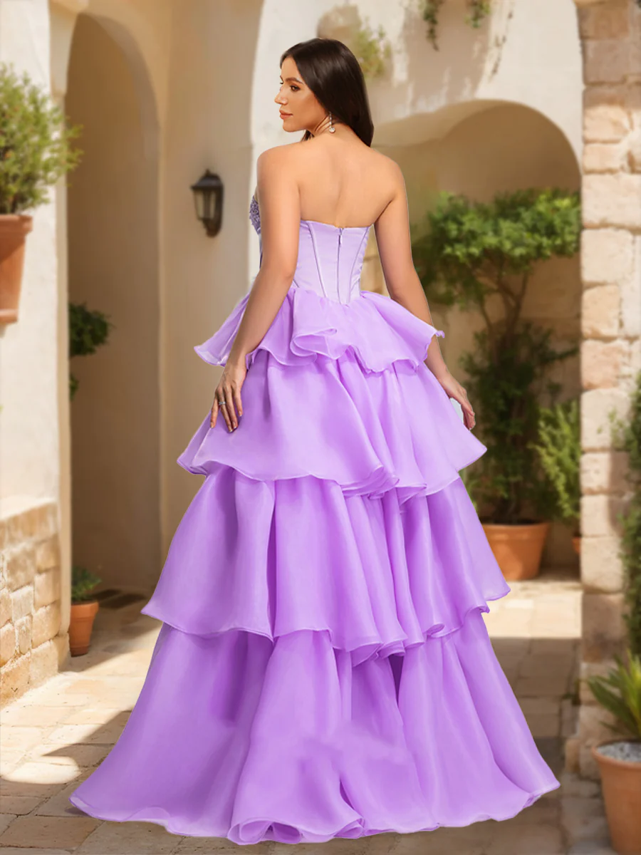 A-Line/Princess Strapless Sleeveless Beading Prom Dresses - Image 2