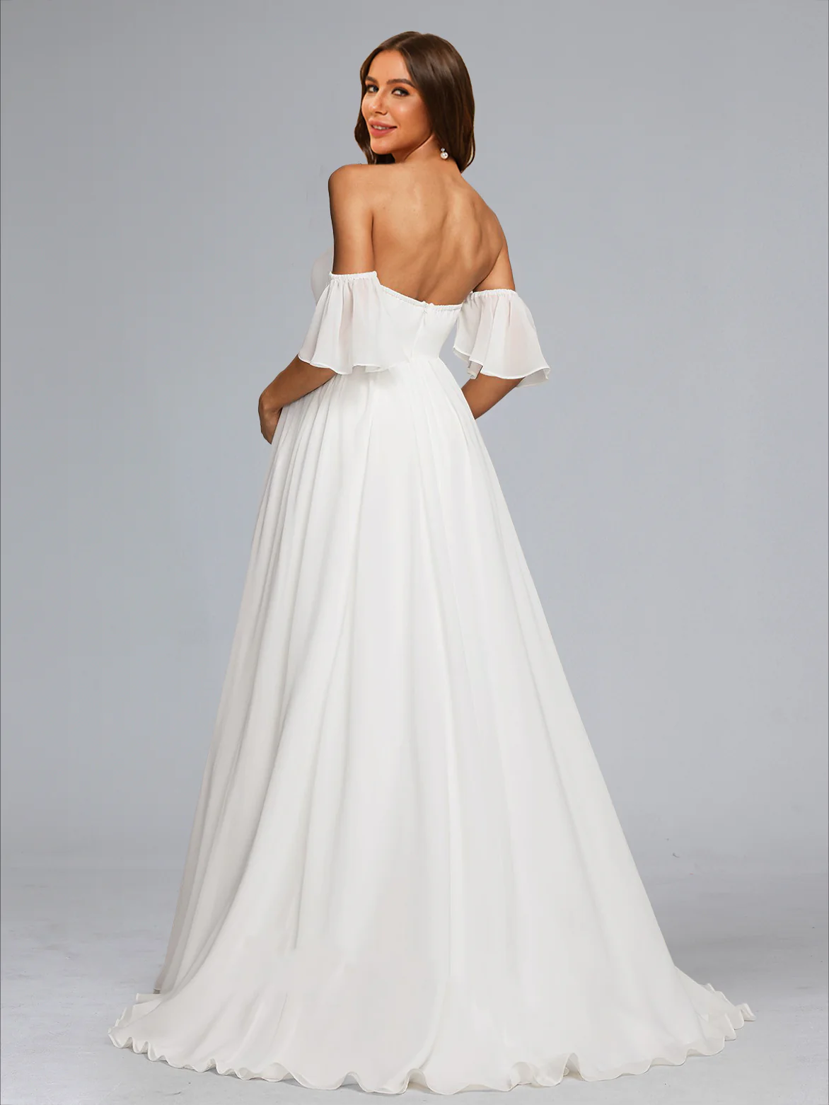 A-Line/Princess Strapless Sweep Train Chiffon Baby Shower Wedding Dresses - Image 2