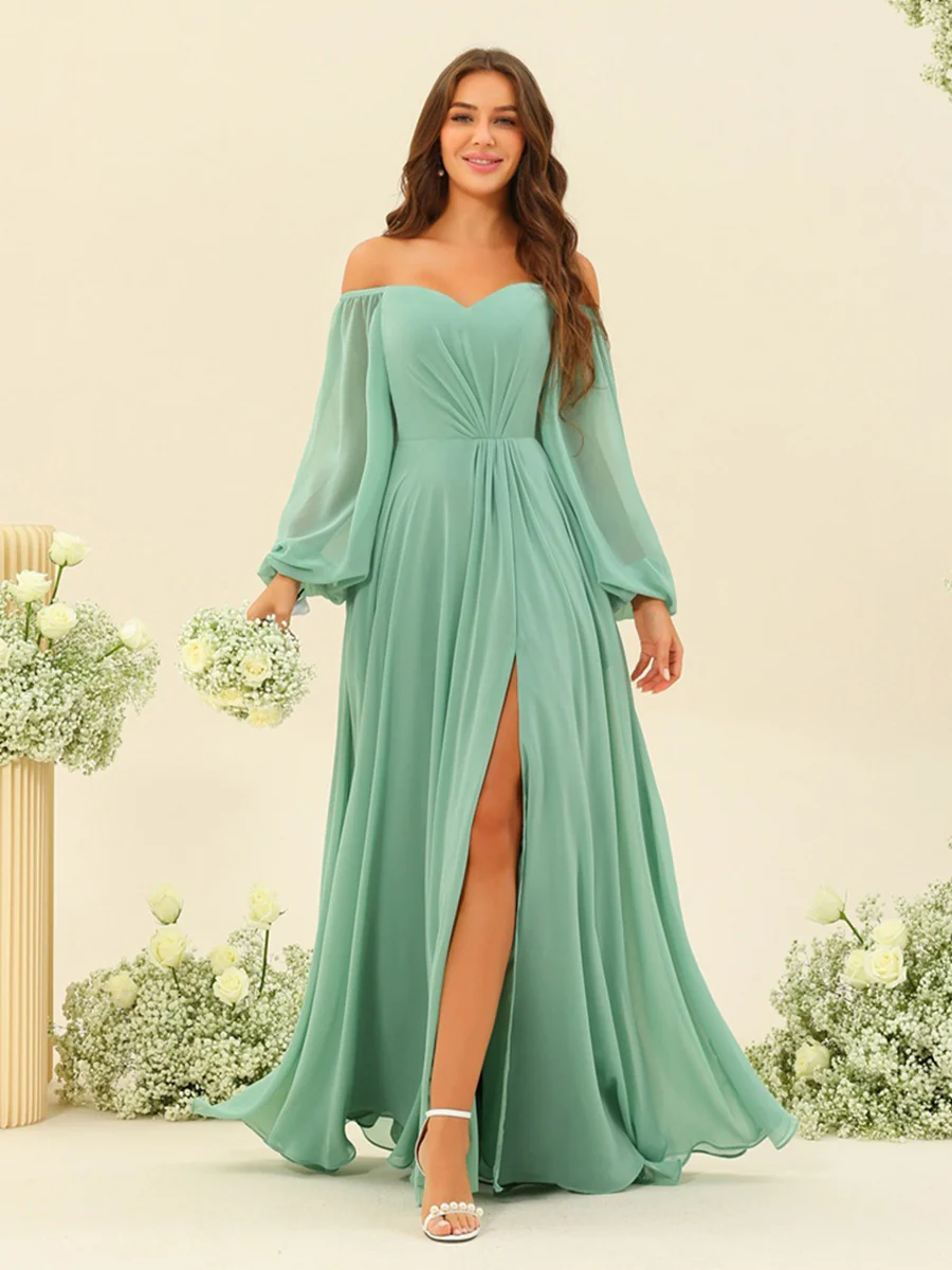 A-Line/Princess Sweetheart Floor-Length Long Bridesmaid Dresses with Split Side & Ruffles