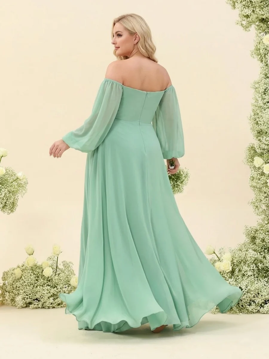 A-Line/Princess Sweetheart Floor-Length Long Plus Size Bridesmaid Dresses with Split Side & Ruffles - Image 2