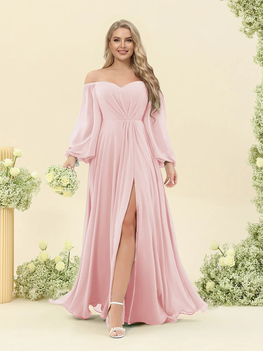 A-Line/Princess Sweetheart Floor-Length Long Plus Size Bridesmaid Dresses with Split Side & Ruffles - Image 33