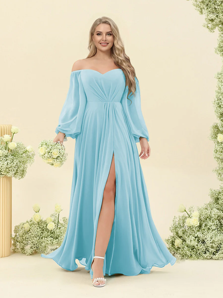 A-Line/Princess Sweetheart Floor-Length Long Plus Size Bridesmaid Dresses with Split Side & Ruffles - Image 36