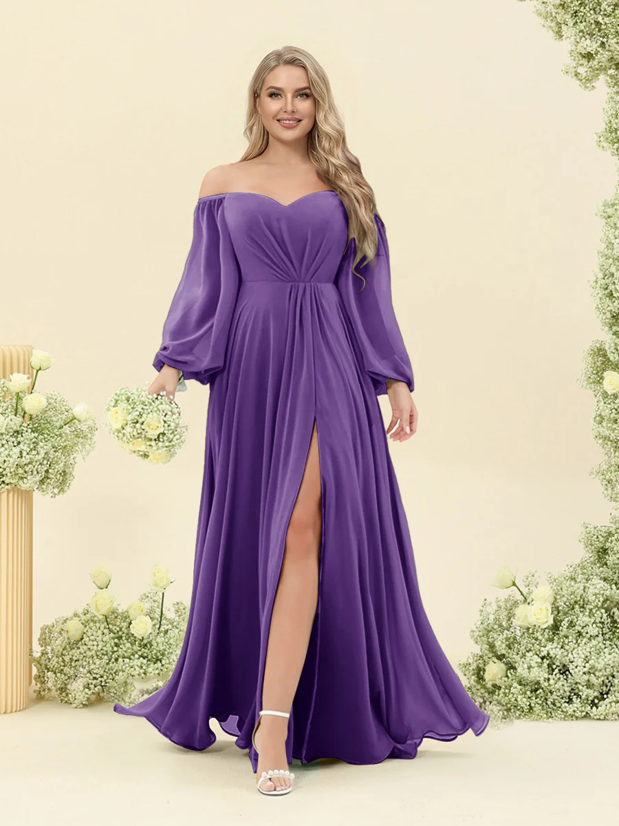 A-Line/Princess Sweetheart Floor-Length Long Plus Size Bridesmaid Dresses with Split Side & Ruffles - Image 54