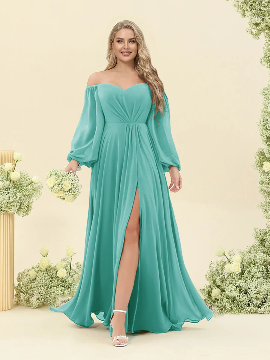 A-Line/Princess Sweetheart Floor-Length Long Plus Size Bridesmaid Dresses with Split Side & Ruffles - Image 63