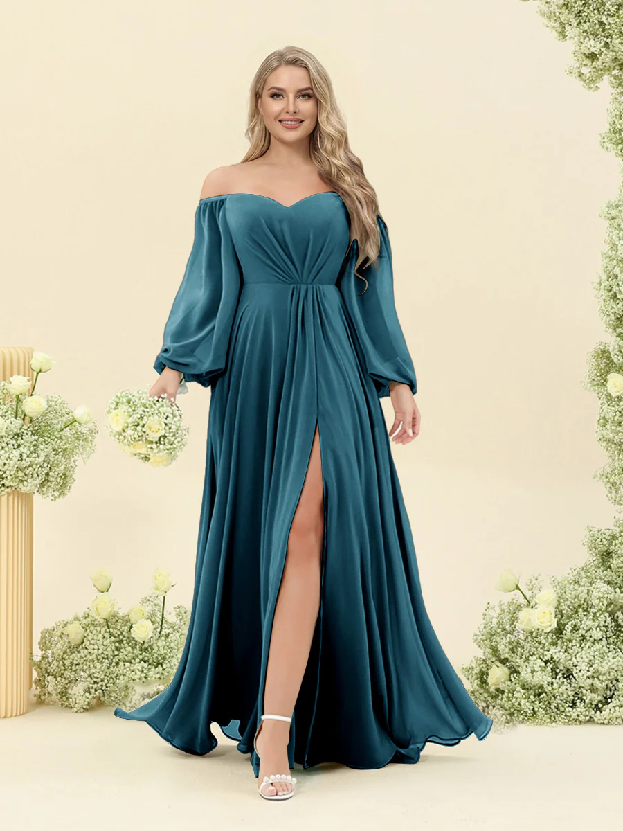 A-Line/Princess Sweetheart Floor-Length Long Plus Size Bridesmaid Dresses with Split Side & Ruffles - Image 67