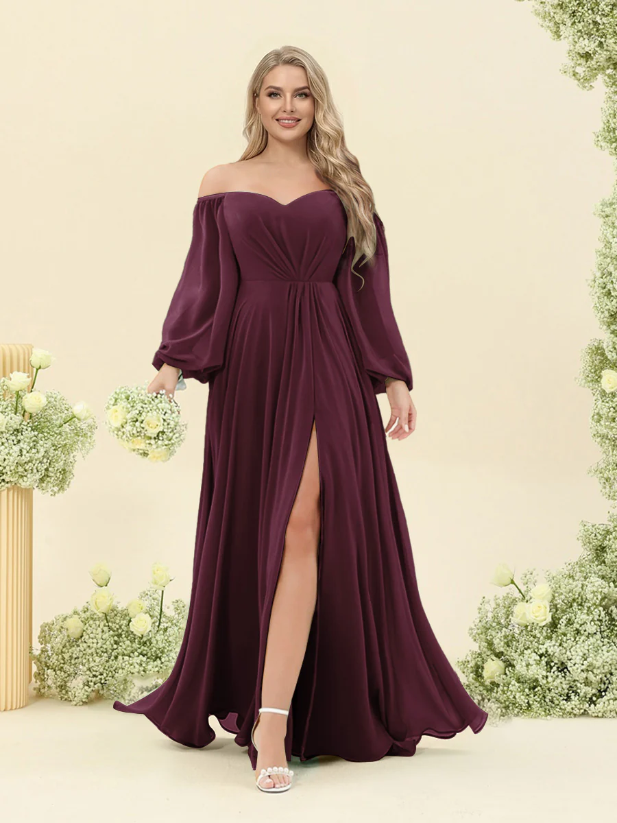 A-Line/Princess Sweetheart Floor-Length Long Plus Size Bridesmaid Dresses with Split Side & Ruffles - Image 7