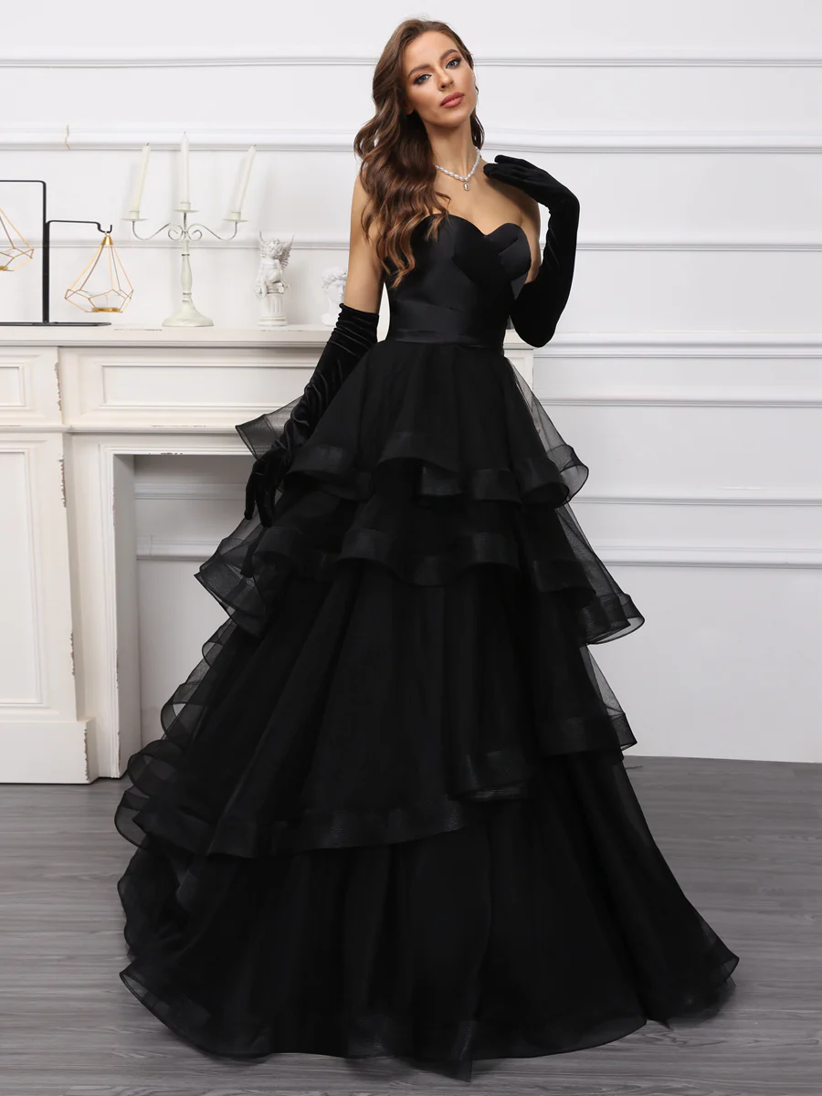 A-Line/Princess Sweetheart Long Tulle Dresses with Ruffles - Image 3
