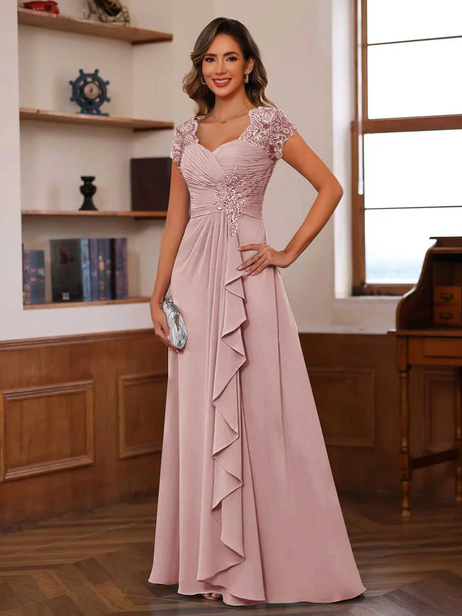 A-Line/Princess Sweetheart Short Sleeves Mother of the Bride Dresses with Appliques & Ruffles - Image 10