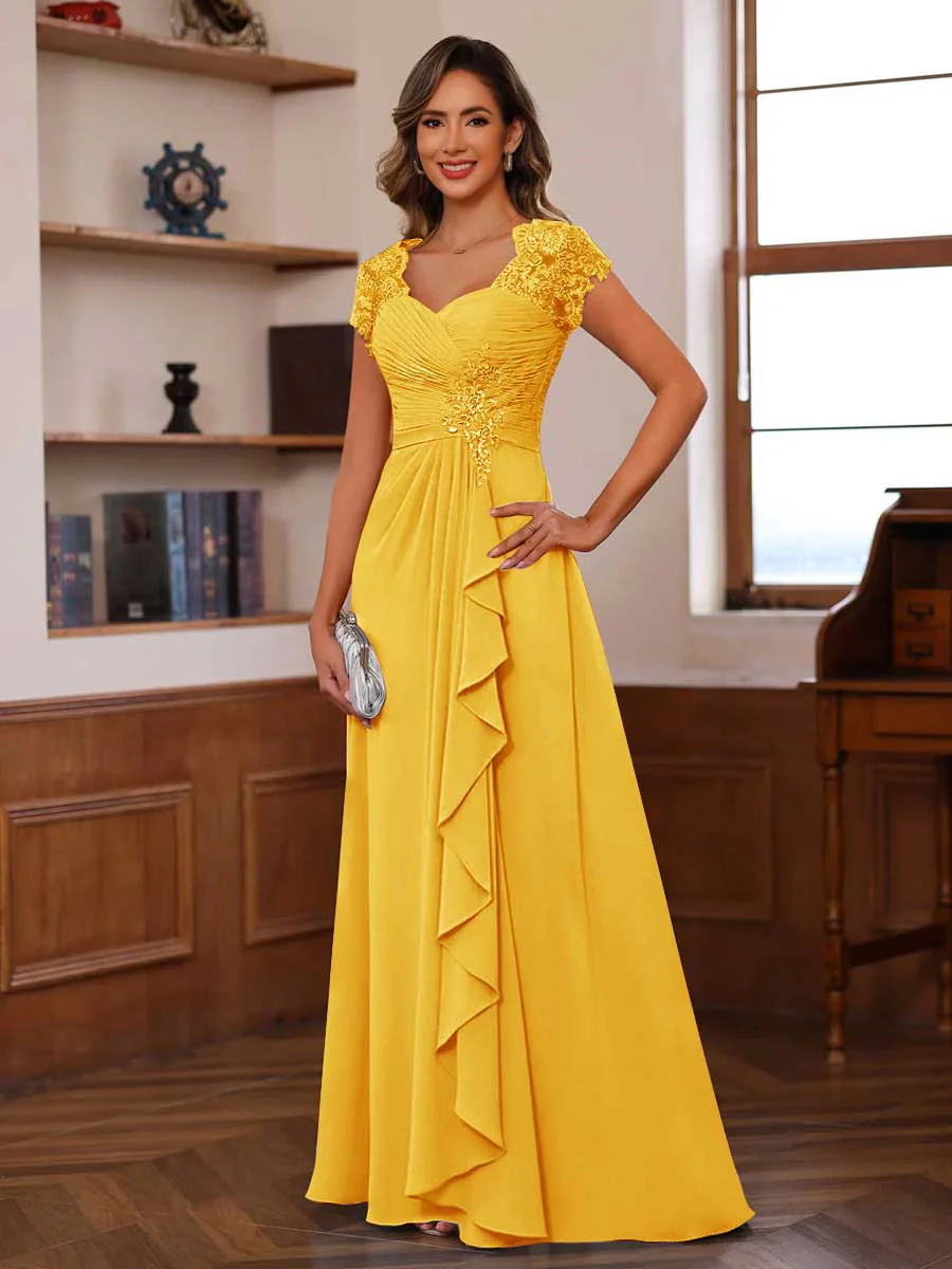 A-Line/Princess Sweetheart Short Sleeves Mother of the Bride Dresses with Appliques & Ruffles - Image 13