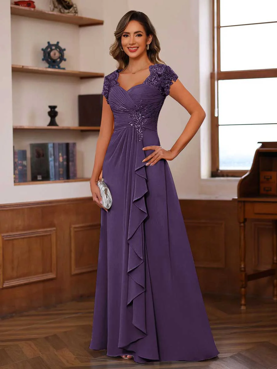 A-Line/Princess Sweetheart Short Sleeves Mother of the Bride Dresses with Appliques & Ruffles - Image 14
