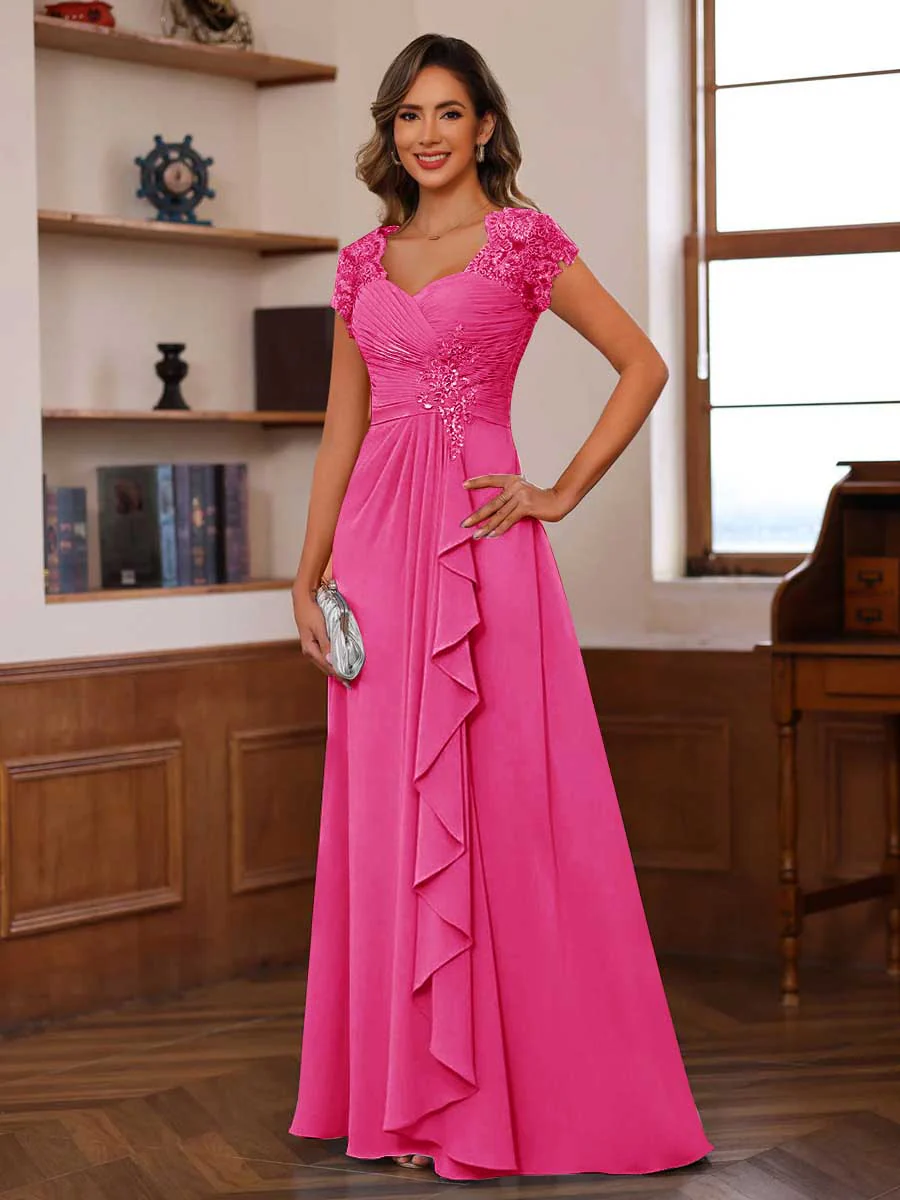 A-Line/Princess Sweetheart Short Sleeves Mother of the Bride Dresses with Appliques & Ruffles - Image 17