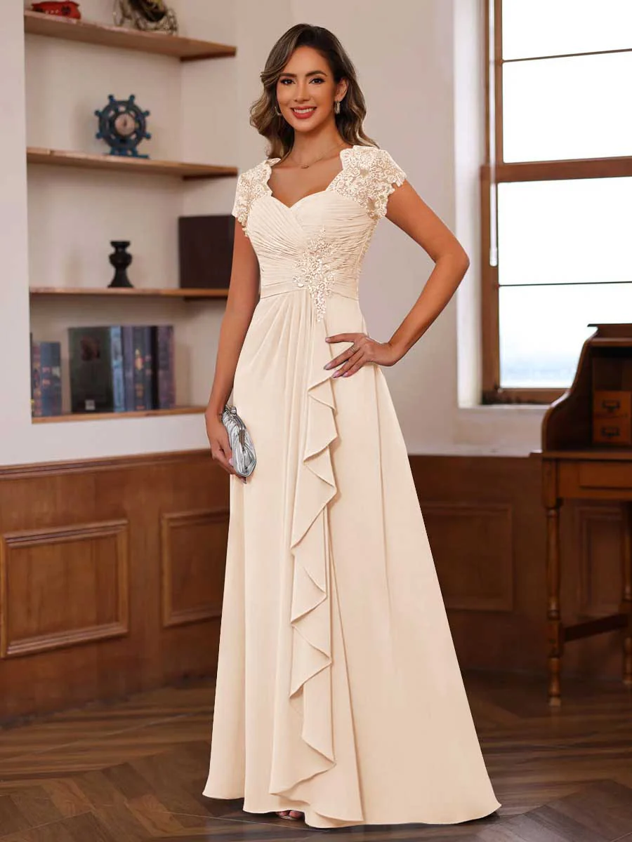 A-Line/Princess Sweetheart Short Sleeves Mother of the Bride Dresses with Appliques & Ruffles - Image 22