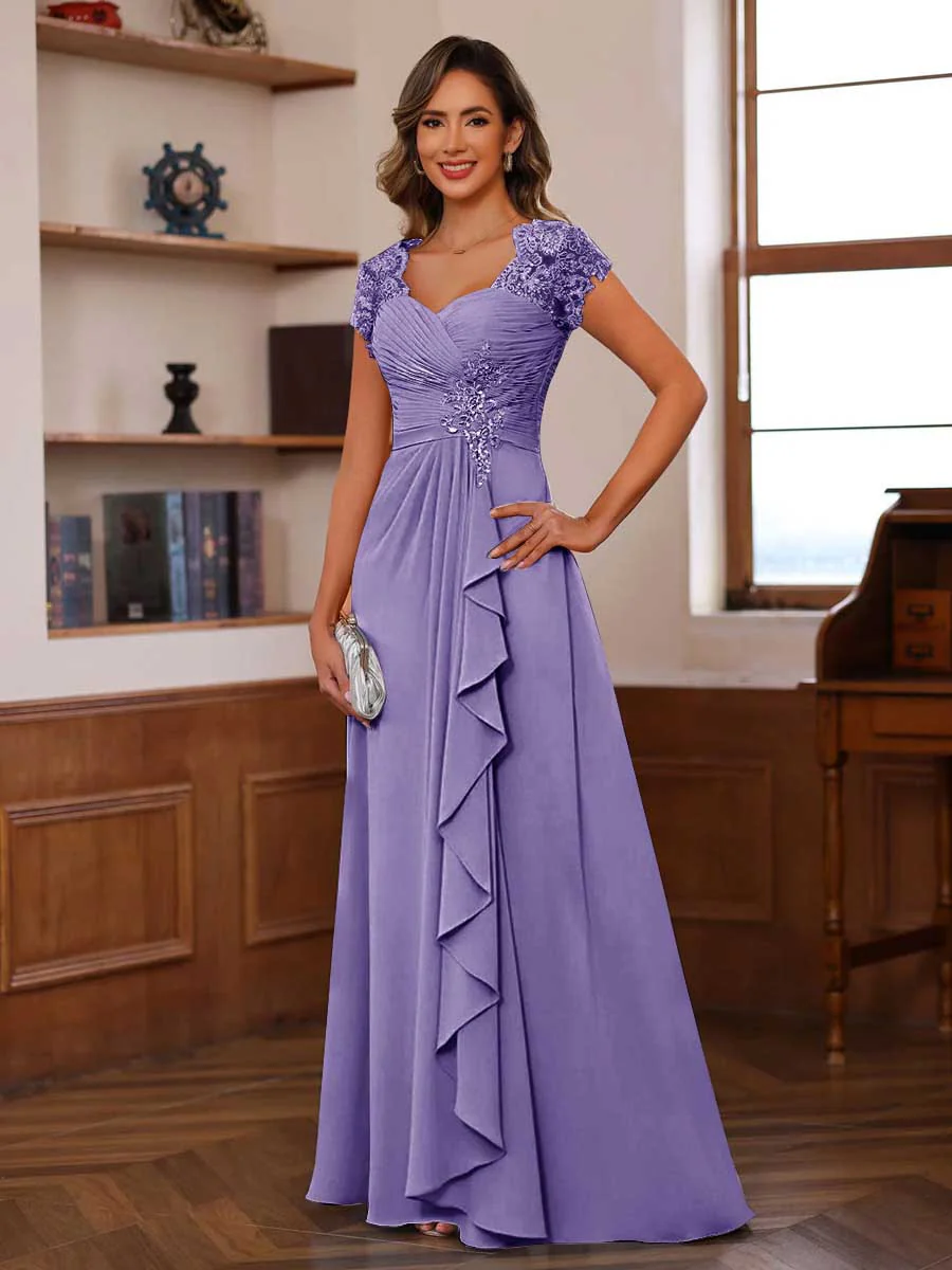 A-Line/Princess Sweetheart Short Sleeves Mother of the Bride Dresses with Appliques & Ruffles - Image 24