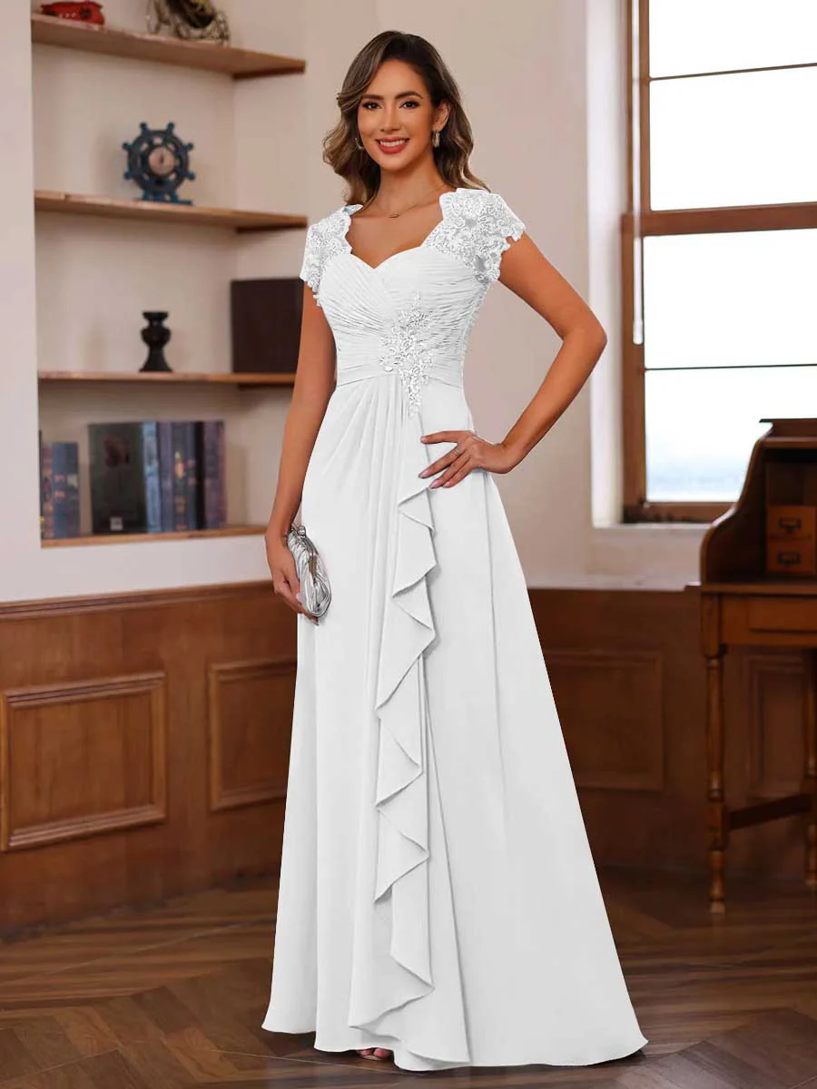 A-Line/Princess Sweetheart Short Sleeves Mother of the Bride Dresses with Appliques & Ruffles - Image 32