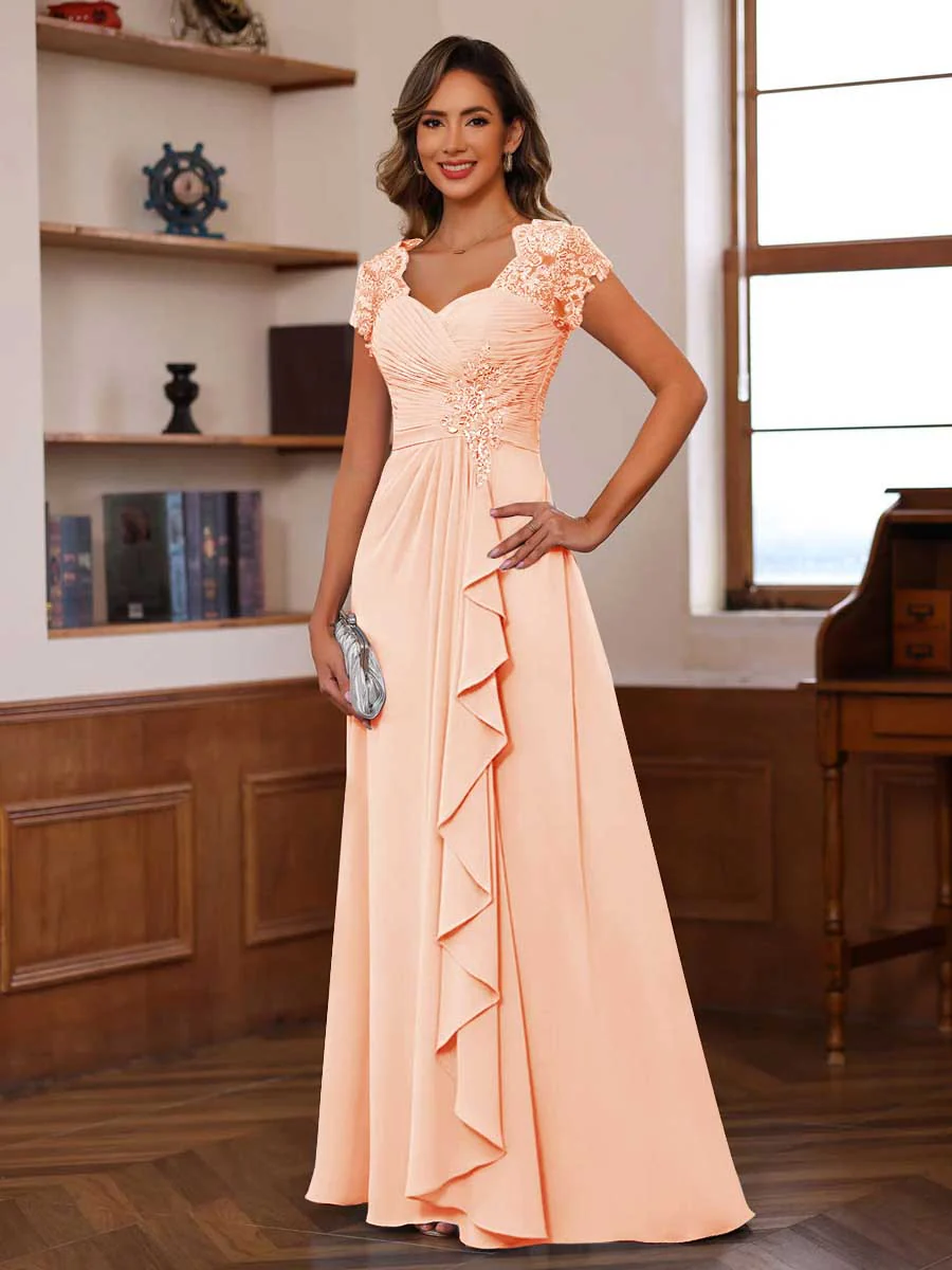 A-Line/Princess Sweetheart Short Sleeves Mother of the Bride Dresses with Appliques & Ruffles - Image 34