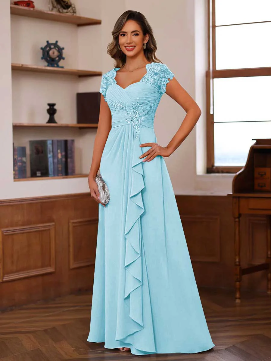 A-Line/Princess Sweetheart Short Sleeves Mother of the Bride Dresses with Appliques & Ruffles - Image 60