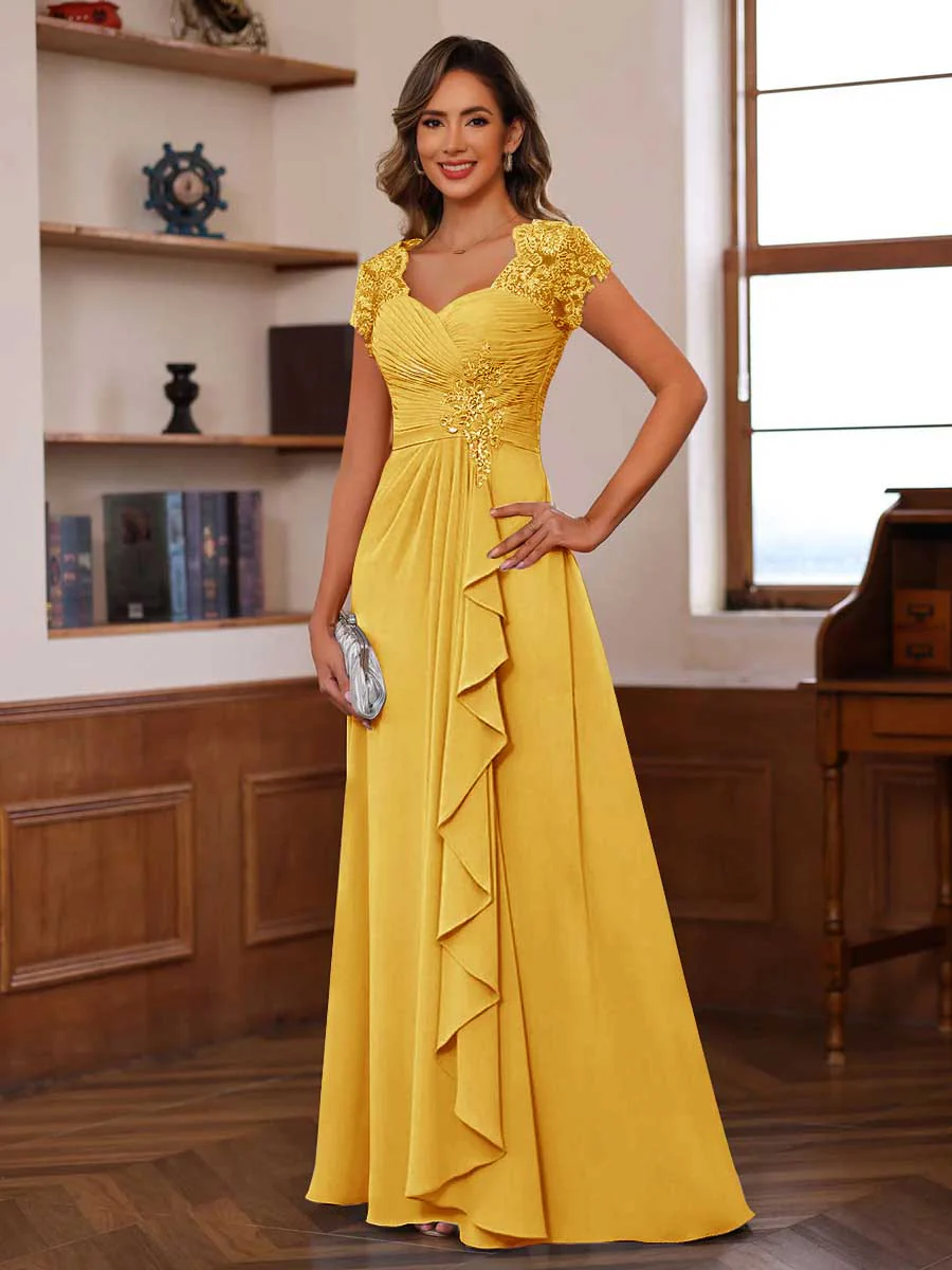 A-Line/Princess Sweetheart Short Sleeves Mother of the Bride Dresses with Appliques & Ruffles - Image 61