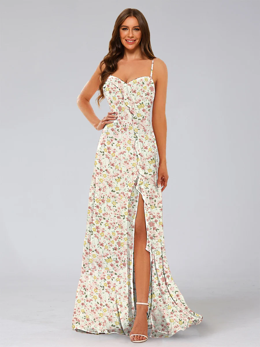 A-Line/Princess Sweetheart Sleeveless Ruffles Floral Bridesmaid Dresses - Image 3