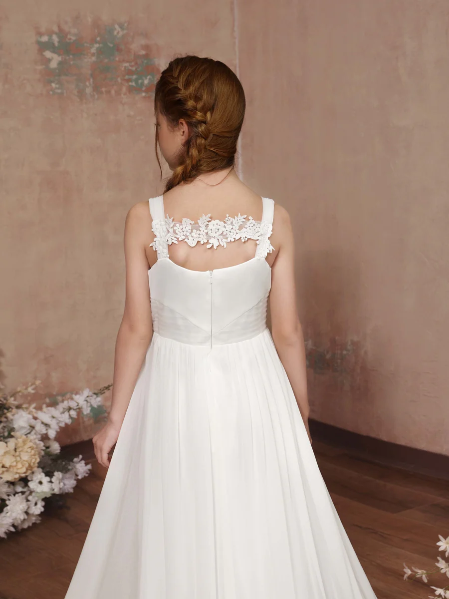 A-Line/Princess Tulle Sleeveless Square Neck Floor-Length Flower Girl Dresses - Image 5