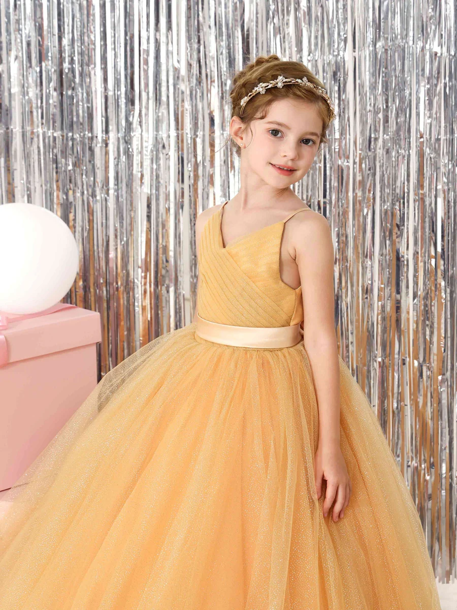 Ball-Gown Tulle Sleeveless V-Neck Floor-Length Flower Girl Dresses - Image 8